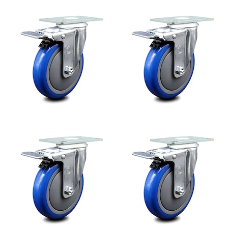 Service Caster 5 Inch Blue Polyurethane Swivel Top Plate Caster Set with Total Lock Brake SCC SCC-TTL20S514-PPUB-BLUE-4